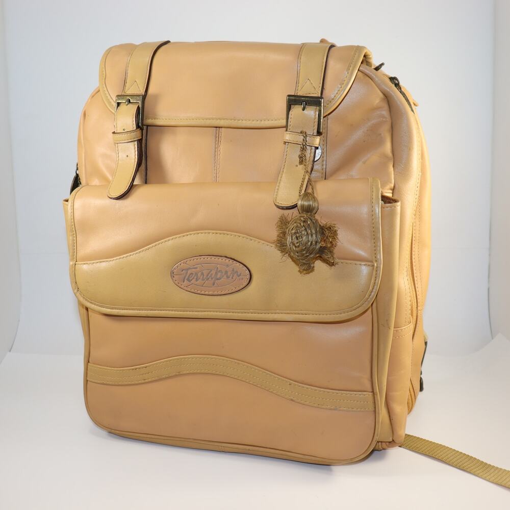 Vintage‎ Terrapin Tan Leather Travel Backpack with Organizer Compartments